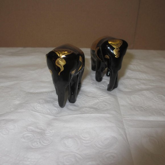 Elephants statuettes figurines Set 2 pc Lot Vintage Gilded Black and Gold - Picture 6 of 13
